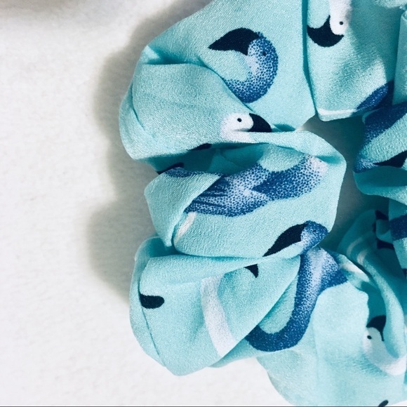 Chiffon Teal Hair Scrunchie with Blue and White Birds - Picture 4 of 8